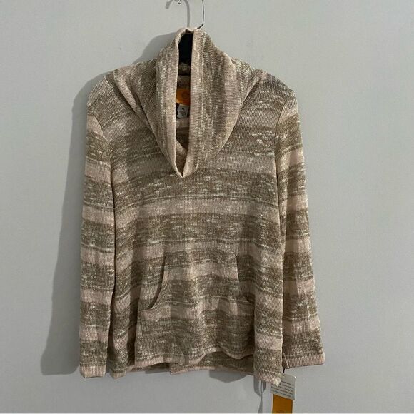 Ruby Rd. Cowl Neck Sparkly Knit Long Sleeve Striped Sweater - Picture 2 of 4